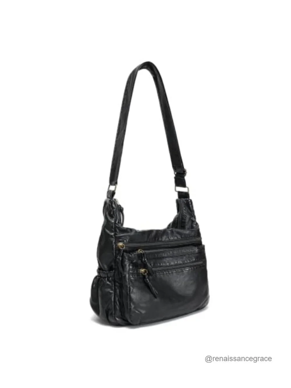 Soft Faux Leather Hobo Shoulder Bag Crossbody with Multiple Zipper Pockets